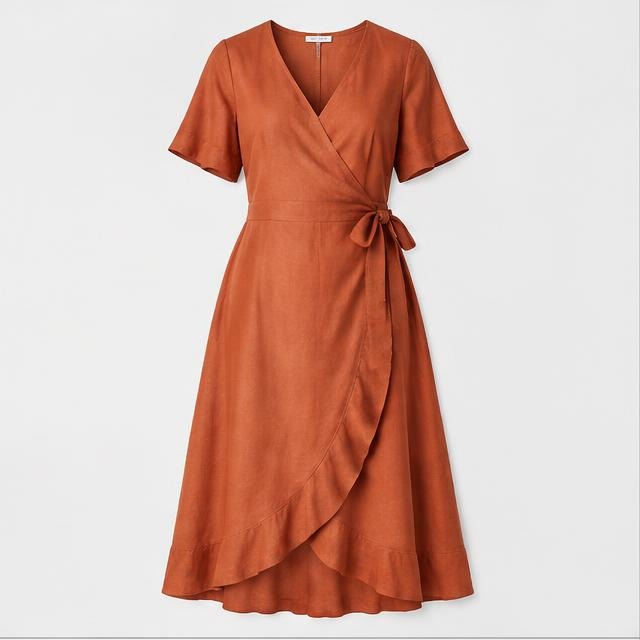 Terracotta Linen Wrap Dress